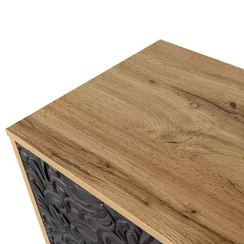 Mobile Contenitore Okak con Anta Intagliata a Fiore, Mobile Ingresso con Maniglia in Metallo, Credenza per Soggiorno