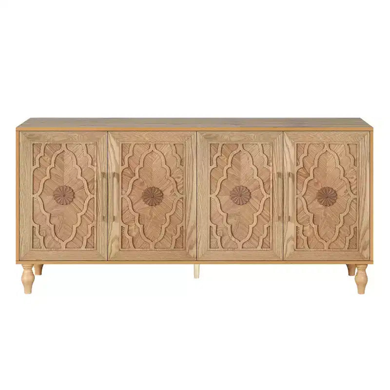 Mobile Contenitore Okak con Anta Intagliata a Fiore, Mobile Ingresso con Maniglia in Metallo, Credenza per Soggiorno