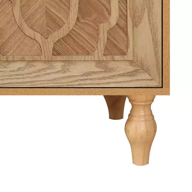 Mobile Contenitore Okak con Anta Intagliata a Fiore, Mobile Ingresso con Maniglia in Metallo, Credenza per Soggiorno