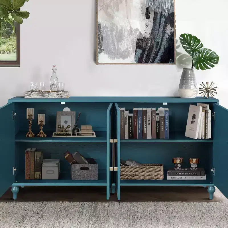 Mobile Contenitore Okak con Anta Intagliata a Fiore, Mobile Ingresso con Maniglia in Metallo, Credenza per Soggiorno