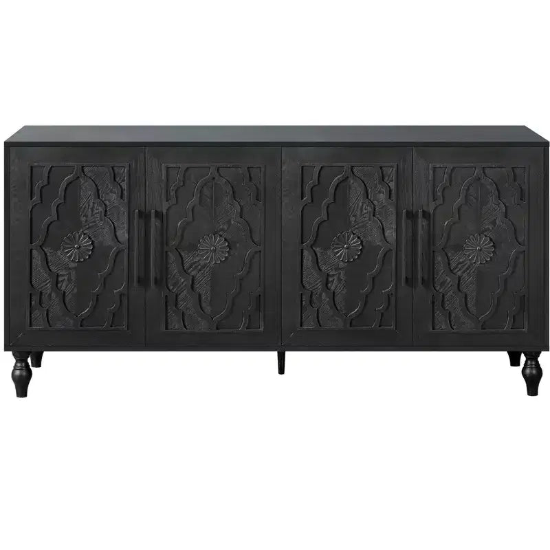 Mobile Contenitore Okak con Anta Intagliata a Fiore, Mobile Ingresso con Maniglia in Metallo, Credenza per Soggiorno