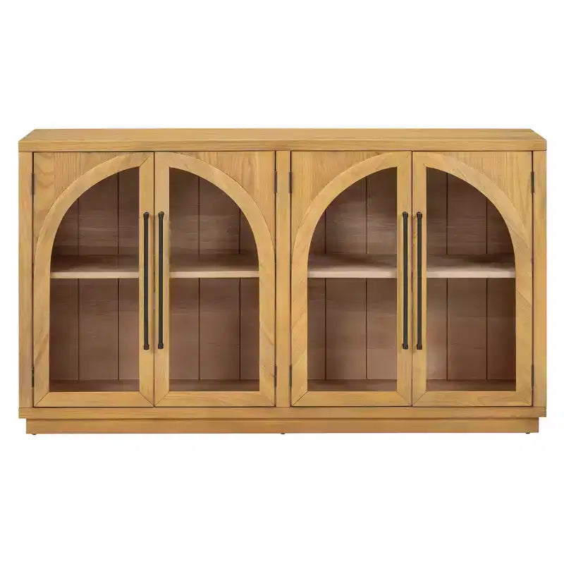 Luxystar Madia a 4 Ante con Ampio Contenitore, Ante in Vetro e Ripiani Regolabili per Sala da Pranzo e Soggiorno, Legno Naturale