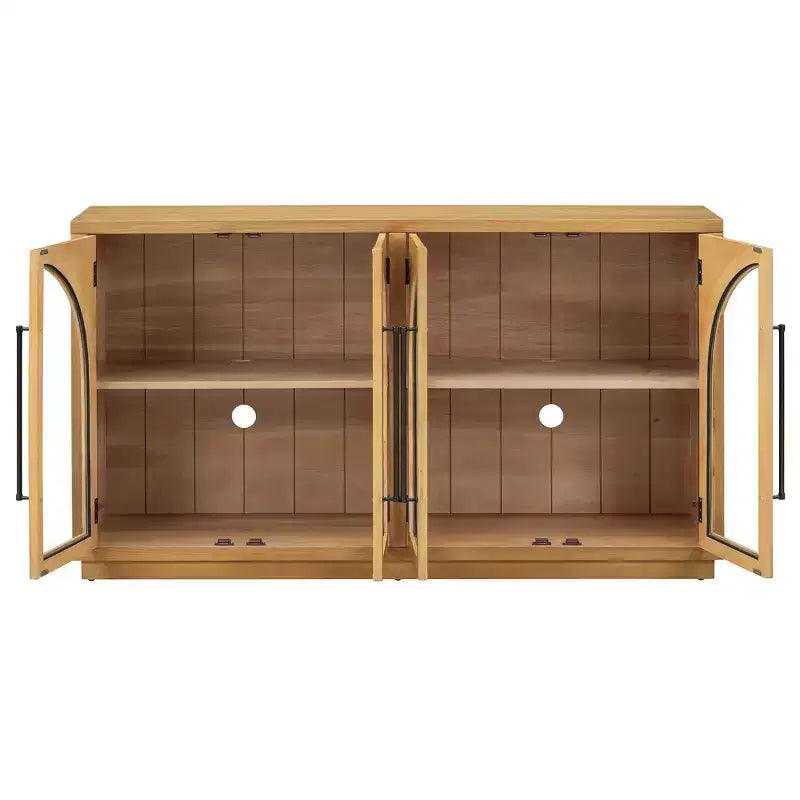 Luxystar Madia a 4 Ante con Ampio Contenitore, Ante in Vetro e Ripiani Regolabili per Sala da Pranzo e Soggiorno, Legno Naturale