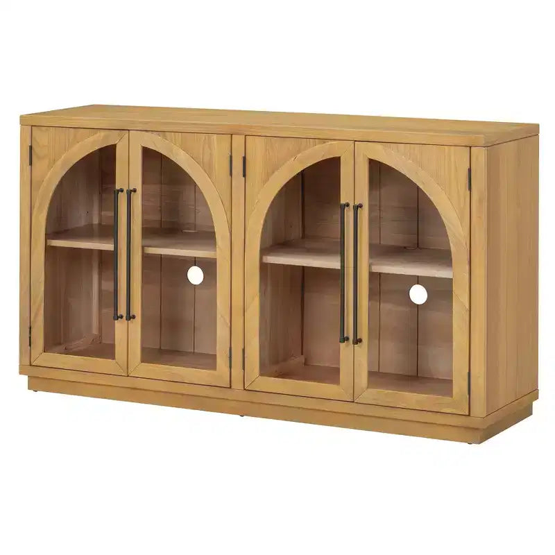 Luxystar Madia a 4 Ante con Ampio Contenitore, Ante in Vetro e Ripiani Regolabili per Sala da Pranzo e Soggiorno, Legno Naturale