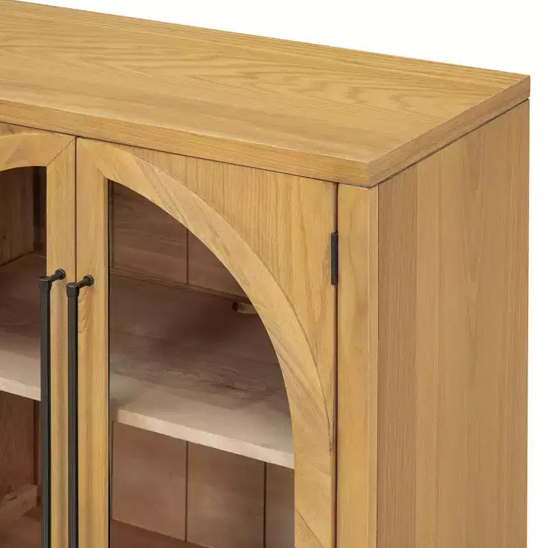 Luxystar Madia a 4 Ante con Ampio Contenitore, Ante in Vetro e Ripiani Regolabili per Sala da Pranzo e Soggiorno, Legno Naturale