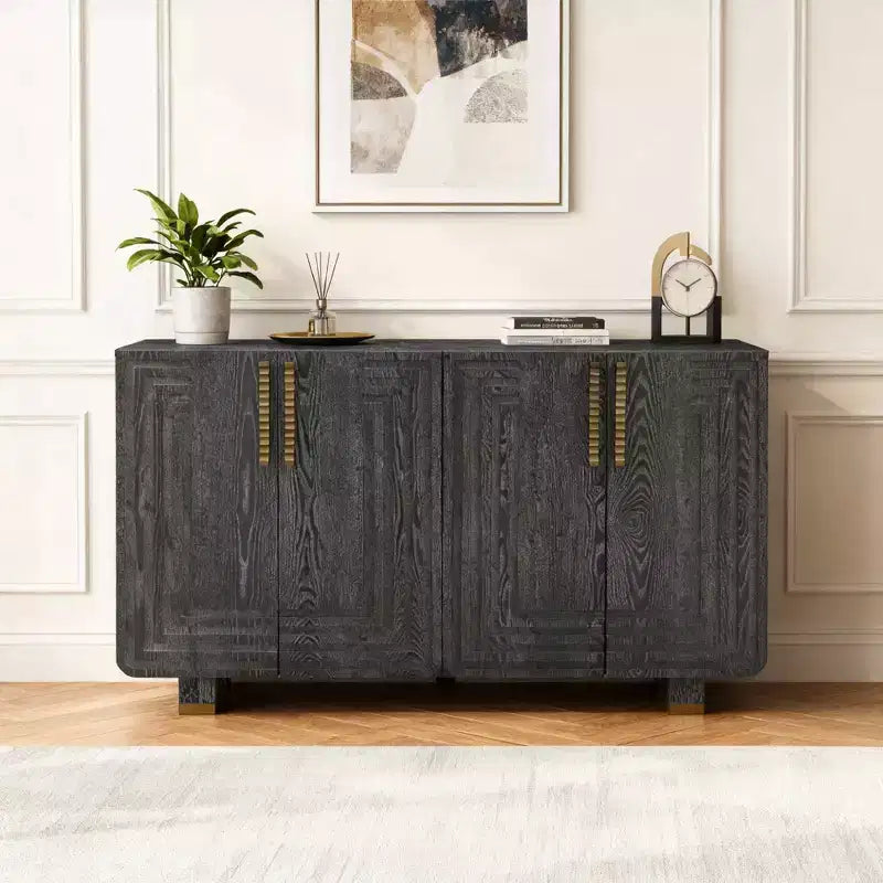 Luxystar 54 4-Door Vintage Sideboard Cabinet with Storage and Adjustable Shelves for Dining and Living Room, Black