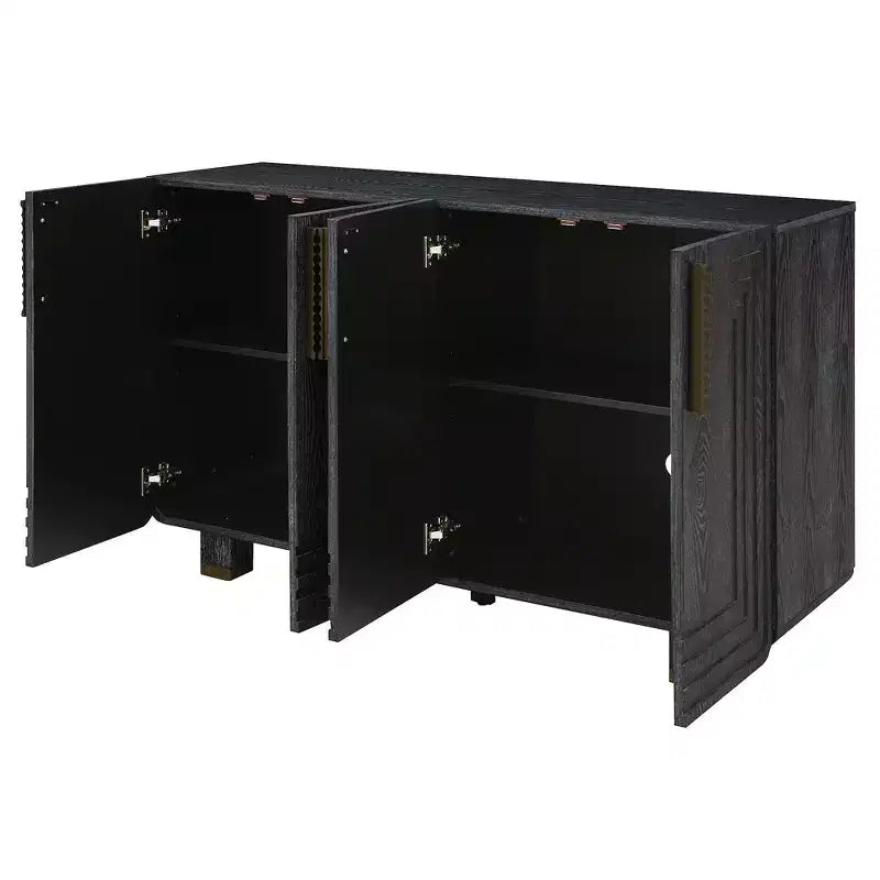 Luxystar 54 Armadio credenza vintage a 4 ante con contenitore e ripiani regolabili per sala da pranzo e soggiorno, Nero