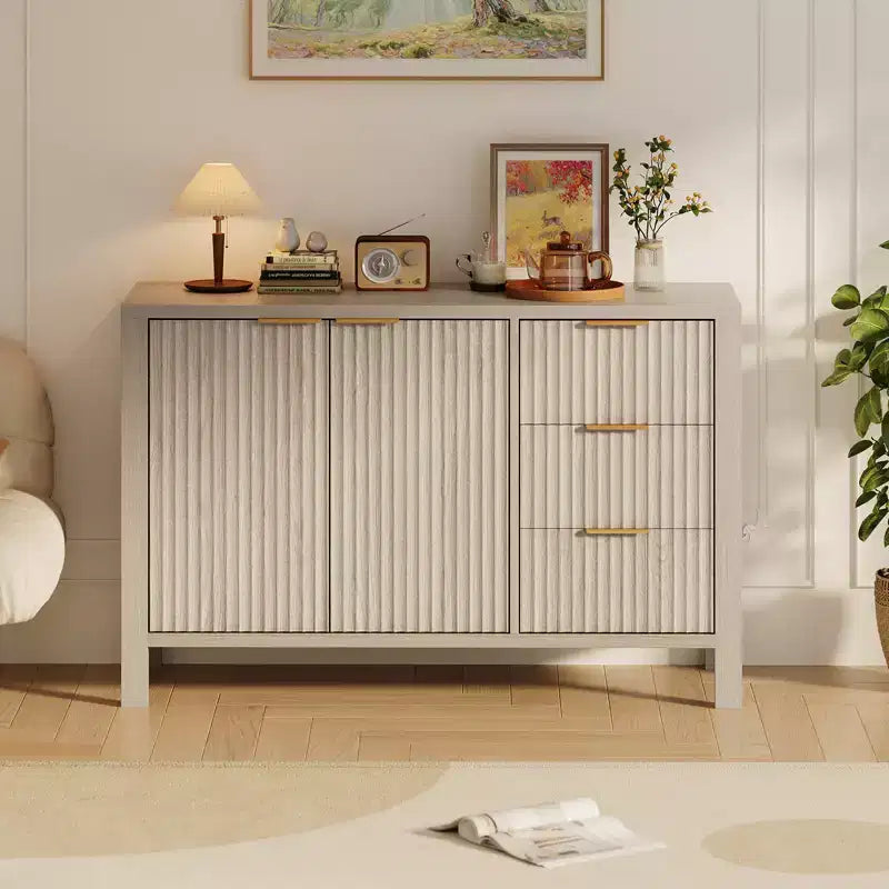 CuisinSmart 47 Fluted Sideboard Buffet Cabinet, Modern Mid Century Coffee Bar Cabinet with 3 Drawers&2 Doors for Living Room Kitchen