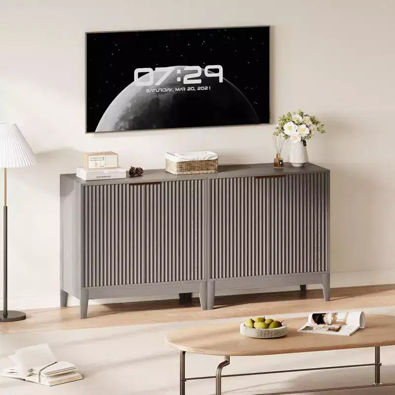 CuisinSmart Mobile Contenitore a Scanalature da 31.5 Pollici con Maniglie Dorate, Ripiano Regolabile, Credenza Finitura Rovere, Madia Moderna per Sala da Pranzo Cucina