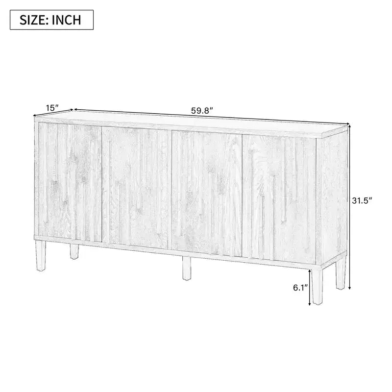 Credenza a buffet senza maniglie Luxystar 59.8 con ripiani, naturale