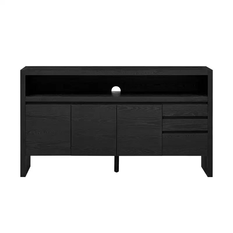 Luxystar Modern 60 Sideboard Buffet Cabinet with Storage Open Shelf and Drawers, Black