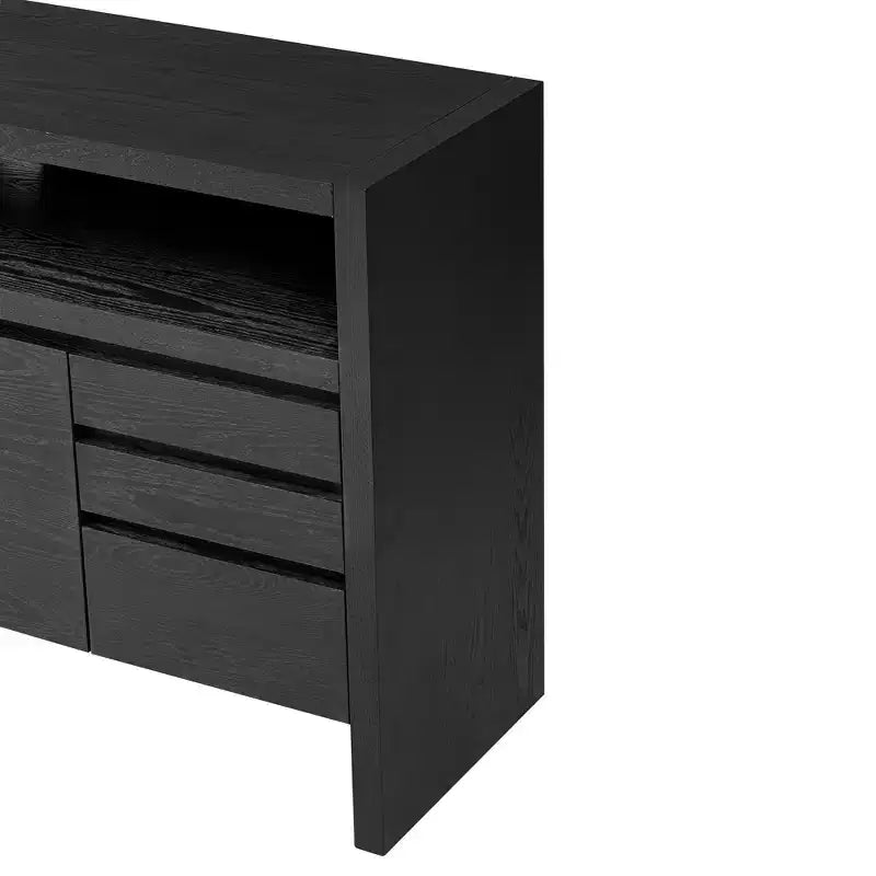 Credenza moderna Luxystar 60 con ripiano aperto e cassetti, nera