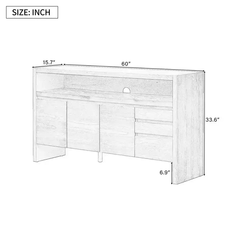 Credenza moderna Luxystar 60 con ripiano aperto e cassetti, nera