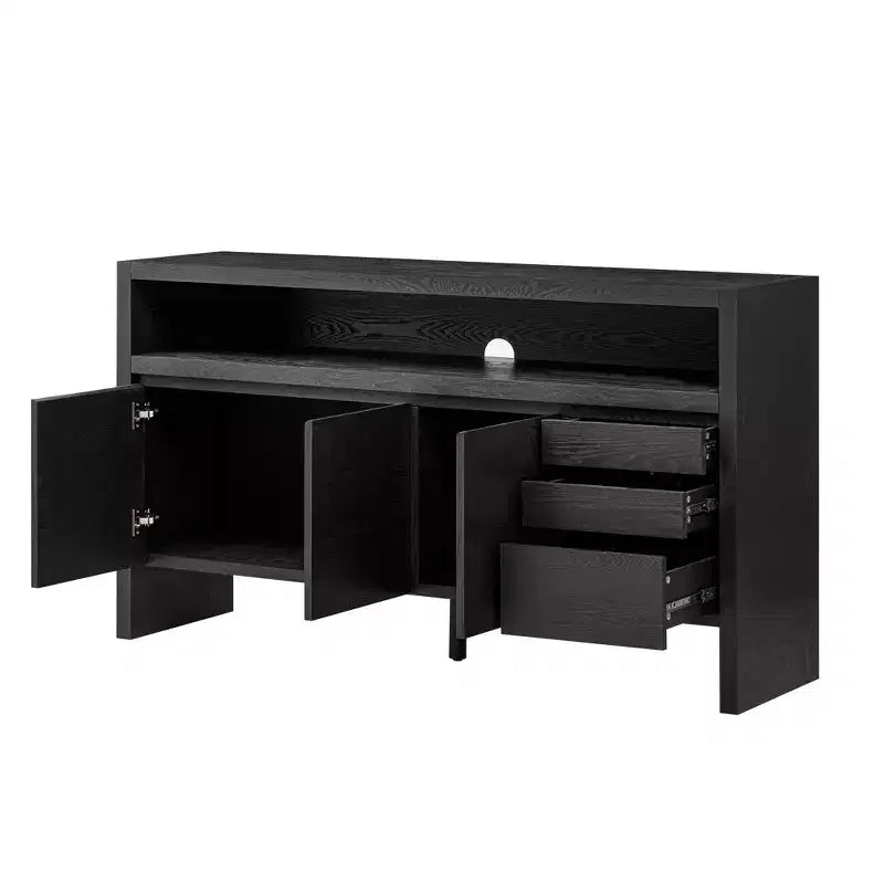 Credenza moderna Luxystar 60 con ripiano aperto e cassetti, nera