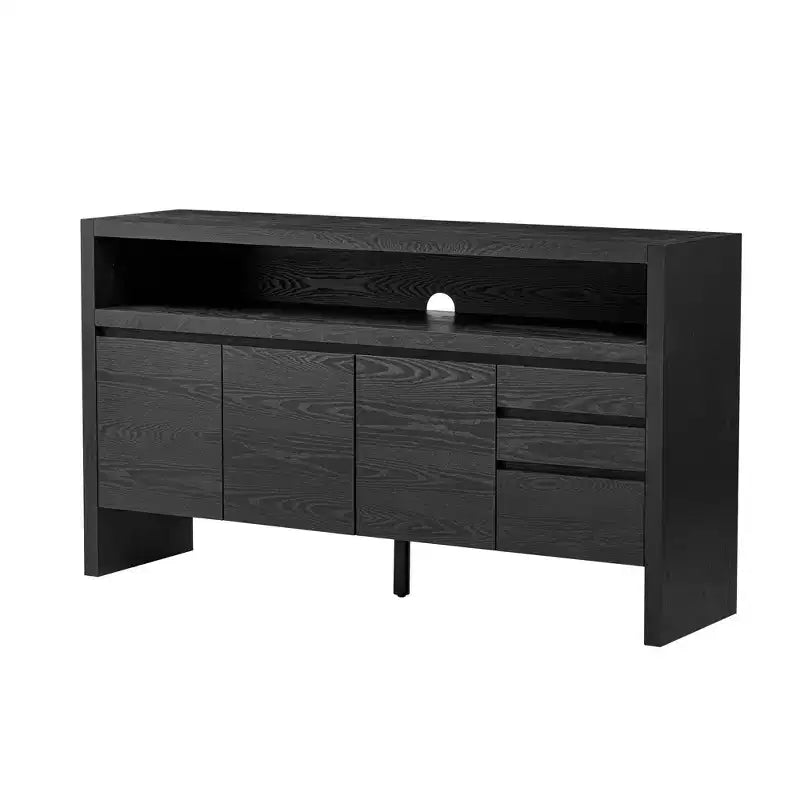 Credenza moderna Luxystar 60 con ripiano aperto e cassetti, nera