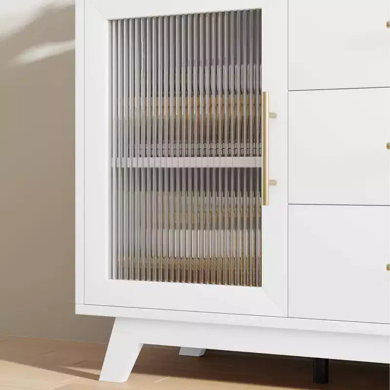COZONY 56 Credenza Buffet con 2 Ante in Vetro Scanalato, 3 Grandi Cassetti, Mobile Bar Moderno per Cucina Sala da Pranzo Soggiorno