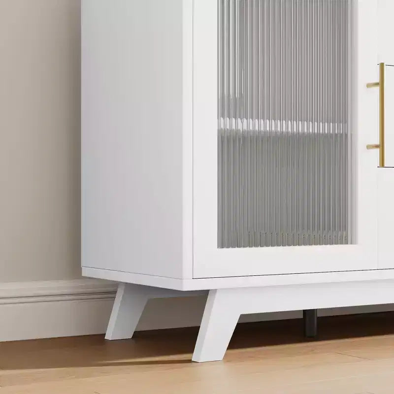 COZONY 56 Credenza Buffet con 2 Ante in Vetro Scanalato, 3 Grandi Cassetti, Mobile Bar Moderno per Cucina Sala da Pranzo Soggiorno