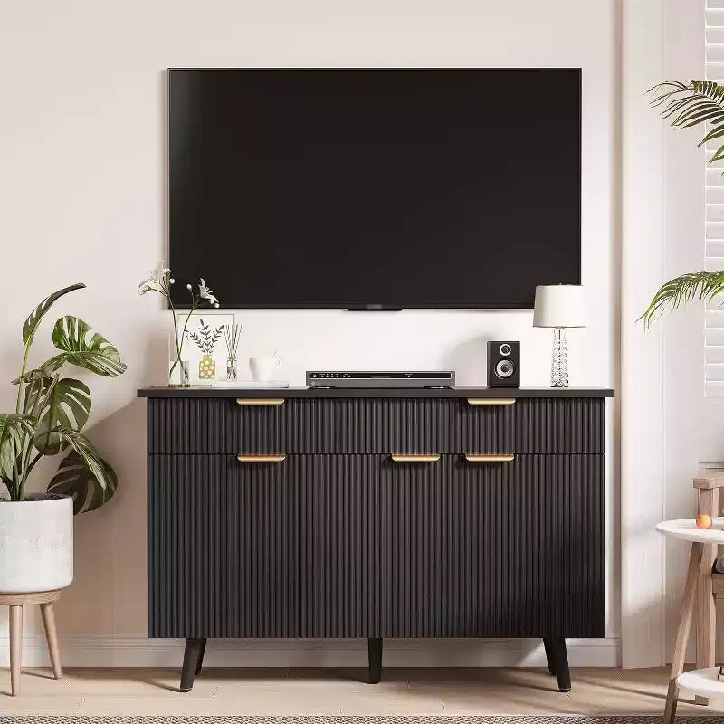 COZONY 47 Modern Fluted Buffet Cabinet, Sideboard Console Table with 3 Doors 2 Drawers & Adjustable Shelves, Accent Credenza for Dining Living Room