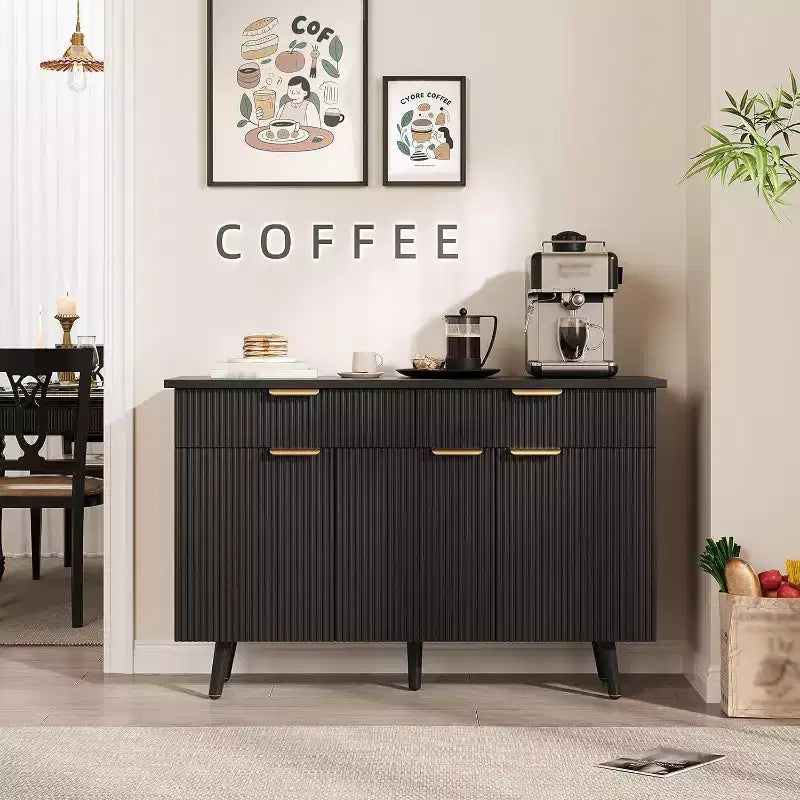 COZONY 47 Madia Moderna Scanalata, Credenza Consolle con 3 Ante, 2 Cassetti e Ripiani Regolabili, Credenza d'Appoggio per Sala da Pranzo e Soggiorno