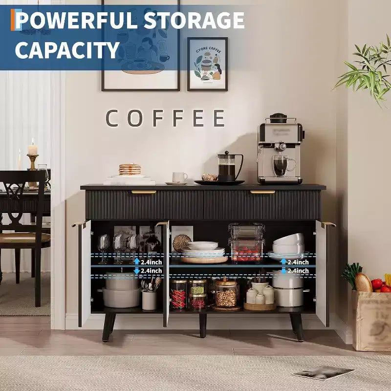 COZONY 47 Madia Moderna Scanalata, Credenza Consolle con 3 Ante, 2 Cassetti e Ripiani Regolabili, Credenza d'Appoggio per Sala da Pranzo e Soggiorno