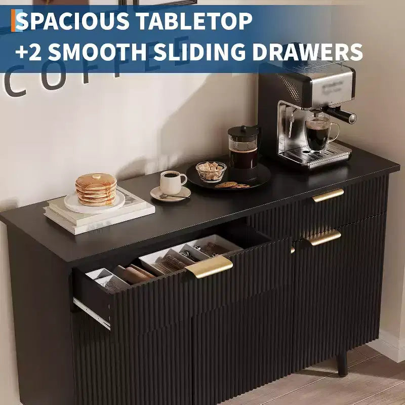 COZONY 47 Madia Moderna Scanalata, Credenza Consolle con 3 Ante, 2 Cassetti e Ripiani Regolabili, Credenza d'Appoggio per Sala da Pranzo e Soggiorno
