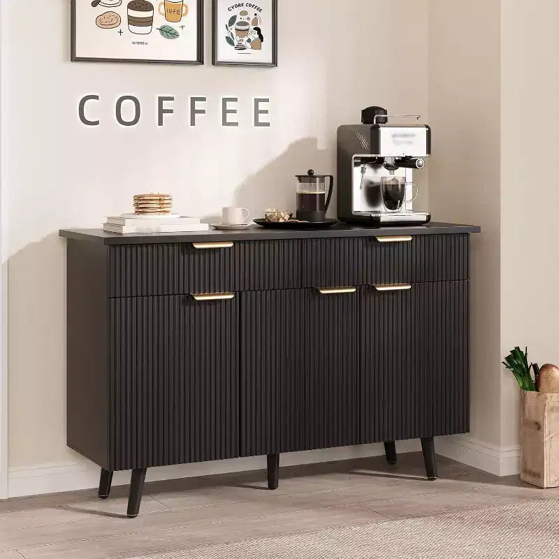 COZONY 47 Madia Moderna Scanalata, Credenza Consolle con 3 Ante, 2 Cassetti e Ripiani Regolabili, Credenza d'Appoggio per Sala da Pranzo e Soggiorno