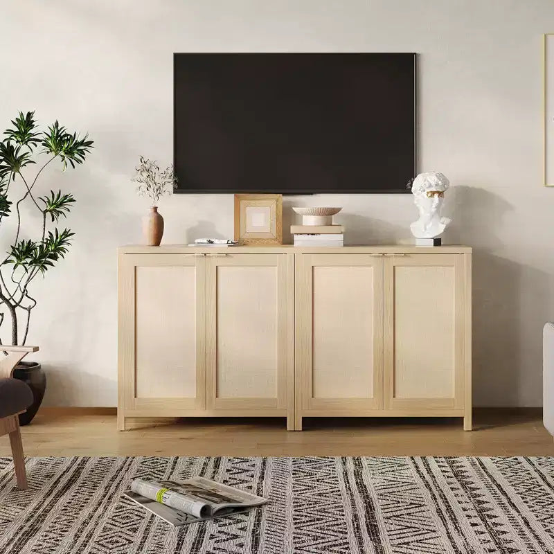 COZONY 34 Madia Buffet in Rattan con Ripiani Regolabili, Credenza Contenitore Freestanding per Sala da Pranzo, Cucina, Corridoio, Arredamento Bohemien