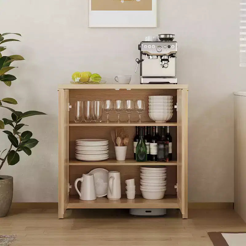 COZONY 34 Madia Buffet in Rattan con Ripiani Regolabili, Credenza Contenitore Freestanding per Sala da Pranzo, Cucina, Corridoio, Arredamento Bohemien