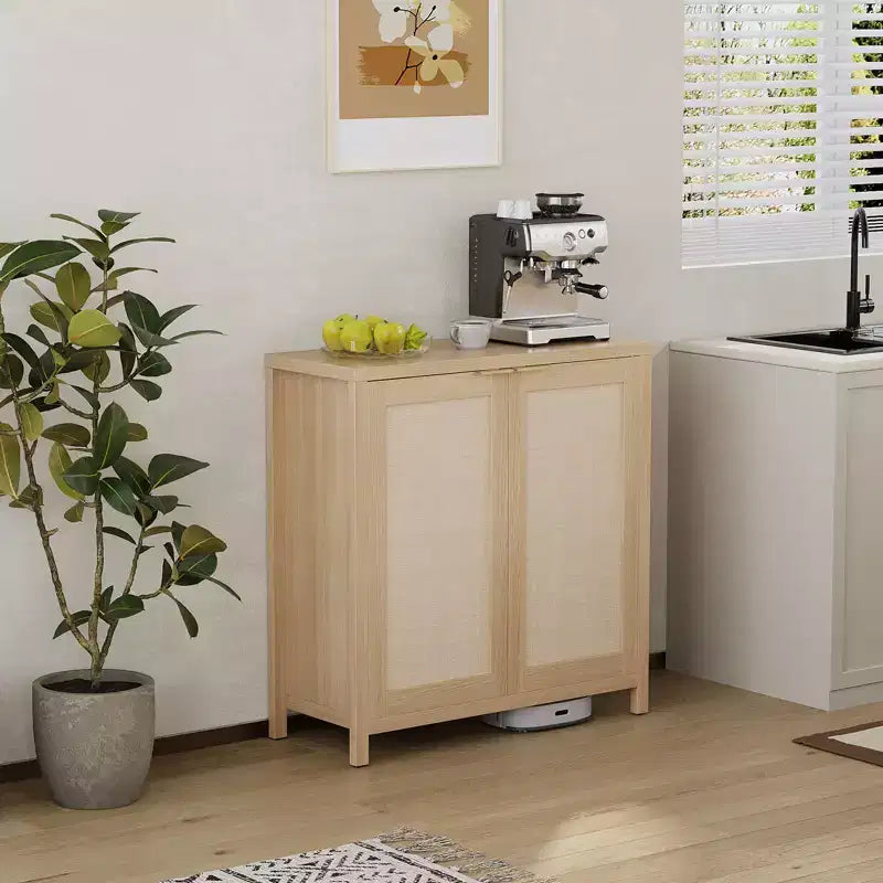 COZONY 34 Madia Buffet in Rattan con Ripiani Regolabili, Credenza Contenitore Freestanding per Sala da Pranzo, Cucina, Corridoio, Arredamento Bohemien