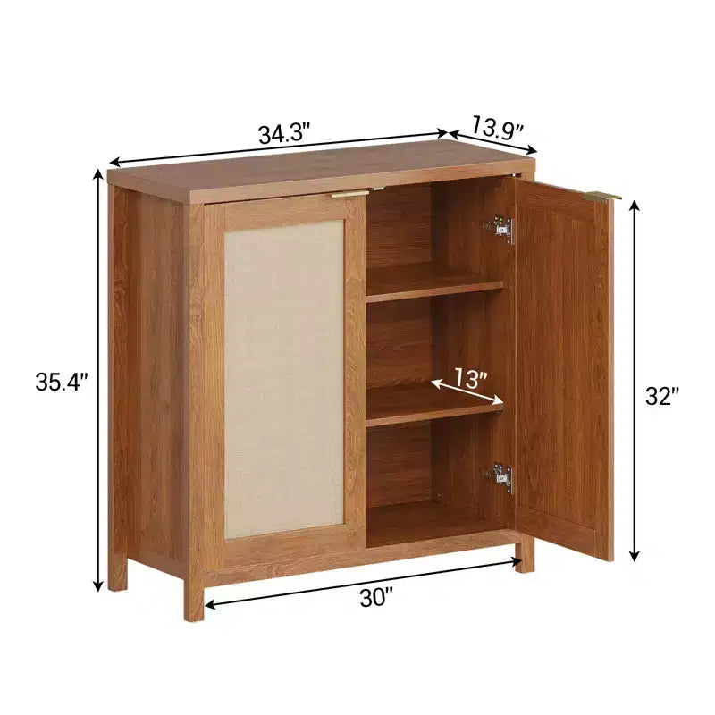 COZONY 34 Madia Buffet in Rattan con Ripiani Regolabili, Credenza Contenitore Freestanding per Sala da Pranzo, Cucina, Corridoio, Arredamento Bohemien