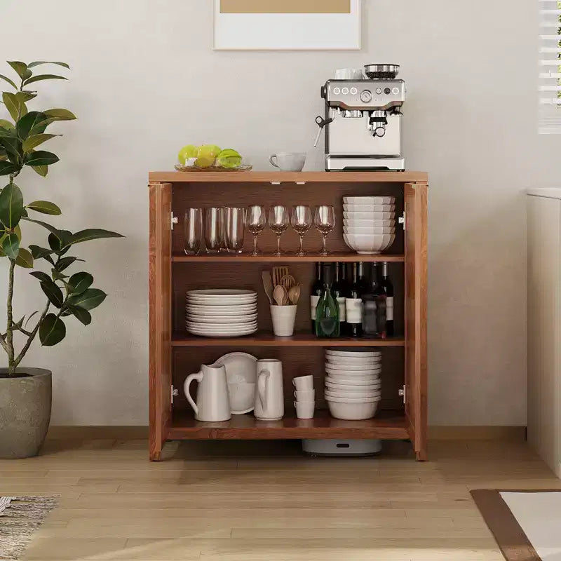 COZONY 34 Madia Buffet in Rattan con Ripiani Regolabili, Credenza Contenitore Freestanding per Sala da Pranzo, Cucina, Corridoio, Arredamento Bohemien