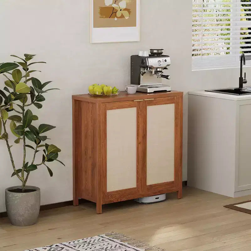 COZONY 34 Madia Buffet in Rattan con Ripiani Regolabili, Credenza Contenitore Freestanding per Sala da Pranzo, Cucina, Corridoio, Arredamento Bohemien
