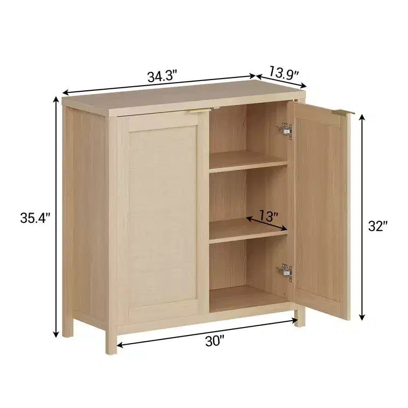 COZONY 34 Madia Buffet in Rattan con Ripiani Regolabili, Credenza Contenitore Freestanding per Sala da Pranzo, Cucina, Corridoio, Arredamento Bohemien