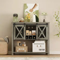 Wine Bar Cabinet with Sliding Barn Door, Rustic Kitchen Buffet Sideboard with Wine Rack & Glass Holder, Storage Liquor Cabinet for Dining Room, Grey