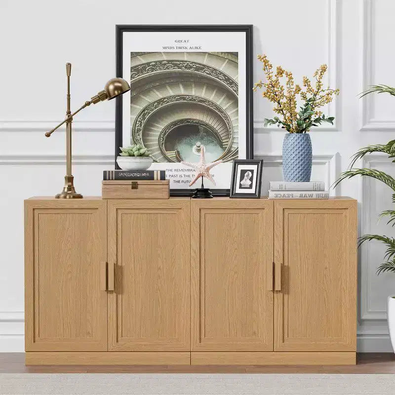 PexFix 62 W x 31 H Sideboard Buffet Cabinet Farmhouse Kitchen Pantry Cabinet with Adjustable Shelves for Kitchen Dining Room Living Room Natural