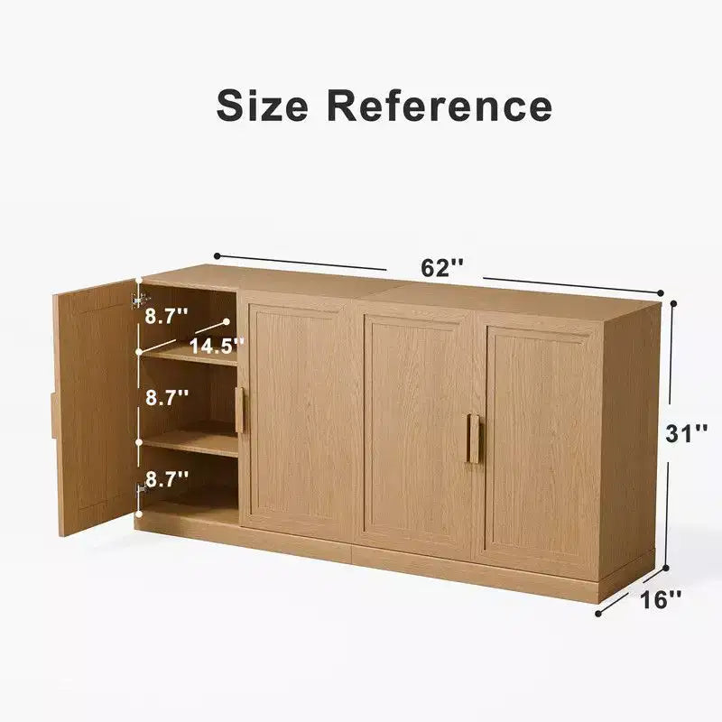 PexFix Buffet de Rangement 157,5 cm L x 78,7 cm H, Meuble de Cuisine Ferme avec Étagères Réglables pour Cuisine, Salle à Manger, Salon, Naturel