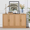 PexFix 62 W x 31 H Modern Sideboard Cabinet with 4-Doors Rattan Panel Buffet Console Accent Storage Cabinet for Hallway Entryway Dining Room Natural