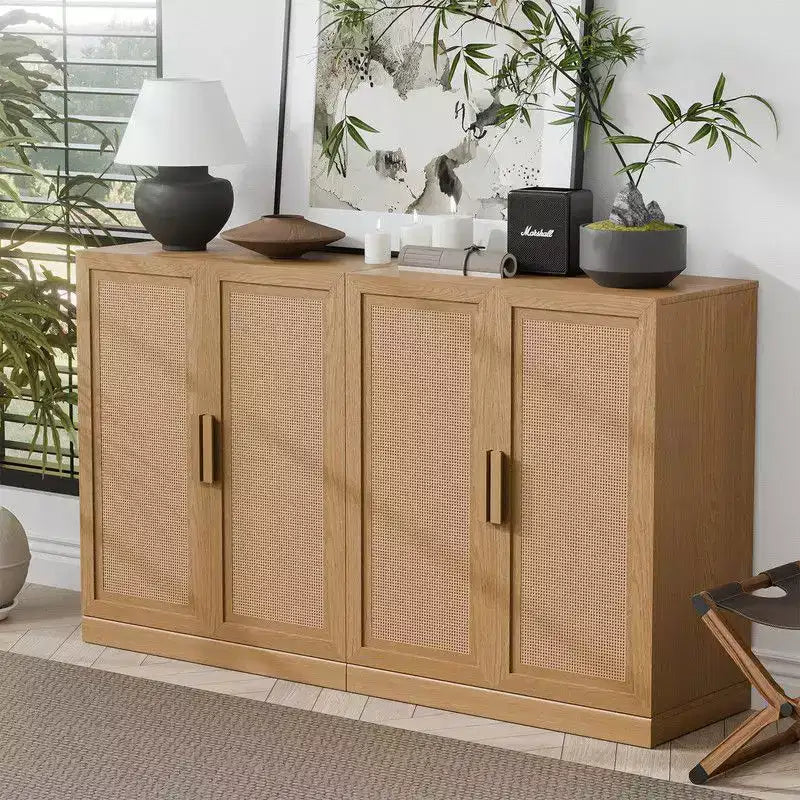PexFix 62 L x 31 H Credenza Moderna con 4 Ante, Pannello in Rattan, Mobile Contenitore Consolle per Corridoio, Ingresso, Sala da Pranzo, Naturale