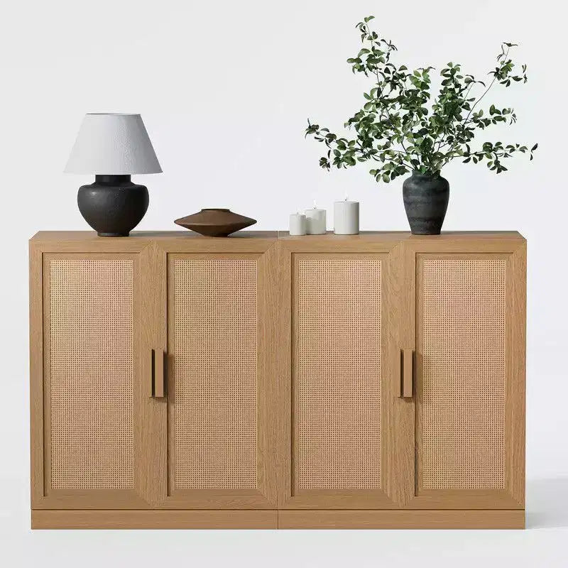 PexFix 62 L x 31 H Credenza Moderna con 4 Ante, Pannello in Rattan, Mobile Contenitore Consolle per Corridoio, Ingresso, Sala da Pranzo, Naturale