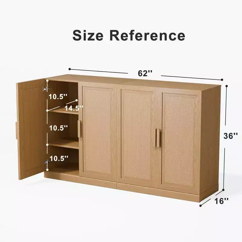 PexFix 62 L x 31 H Credenza Moderna con 4 Ante, Pannello in Rattan, Mobile Contenitore Consolle per Corridoio, Ingresso, Sala da Pranzo, Naturale
