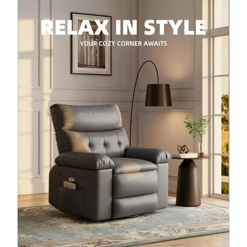 Poltrona Reclinabile Oversize in Pelle Sintetica, Poltrona Reclinabile Manuale con Imbottitura Spessa e Seduta Larga, per Soggiorno o Camera da Letto, Larghezza Extra di 22 Pollici