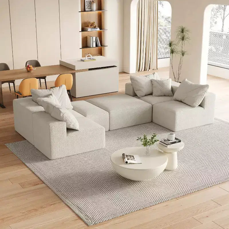 132'' L-Shaped Modular Sectional Sofa with Chenille Upholstery, 6-Piece Couch Set with Deep Cushions and Throw Pillows for Living Room and Bedroom