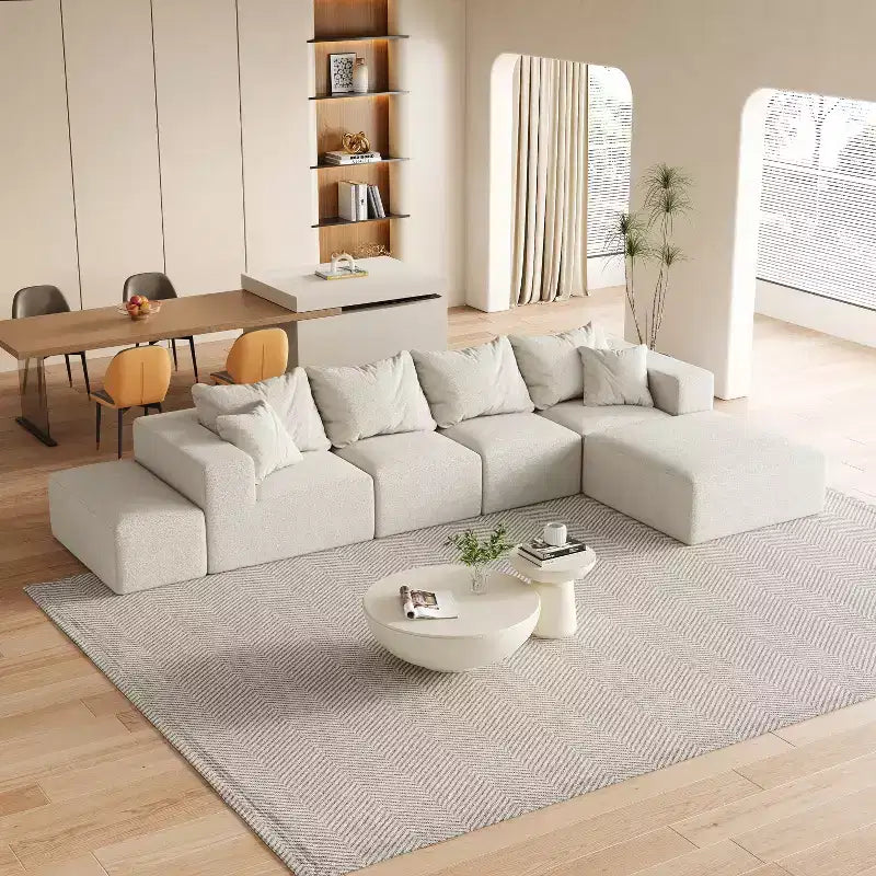Divano sezionale modulare a L da 335 cm con rivestimento in ciniglia, set da 6 pezzi con cuscini profondi e cuscini decorativi per soggiorno e camera da letto