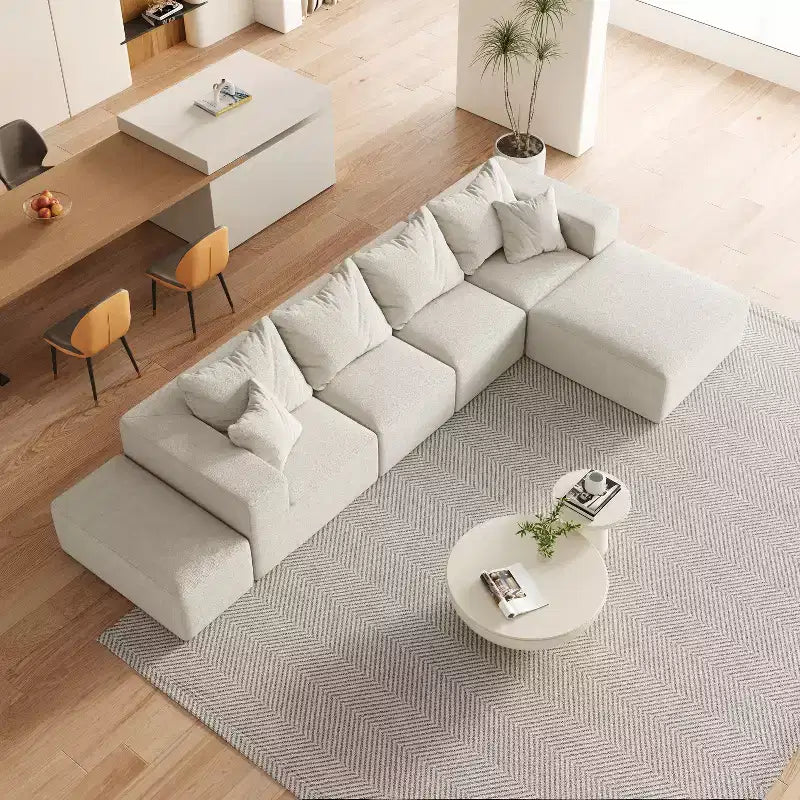 Divano sezionale modulare a L da 335 cm con rivestimento in ciniglia, set da 6 pezzi con cuscini profondi e cuscini decorativi per soggiorno e camera da letto