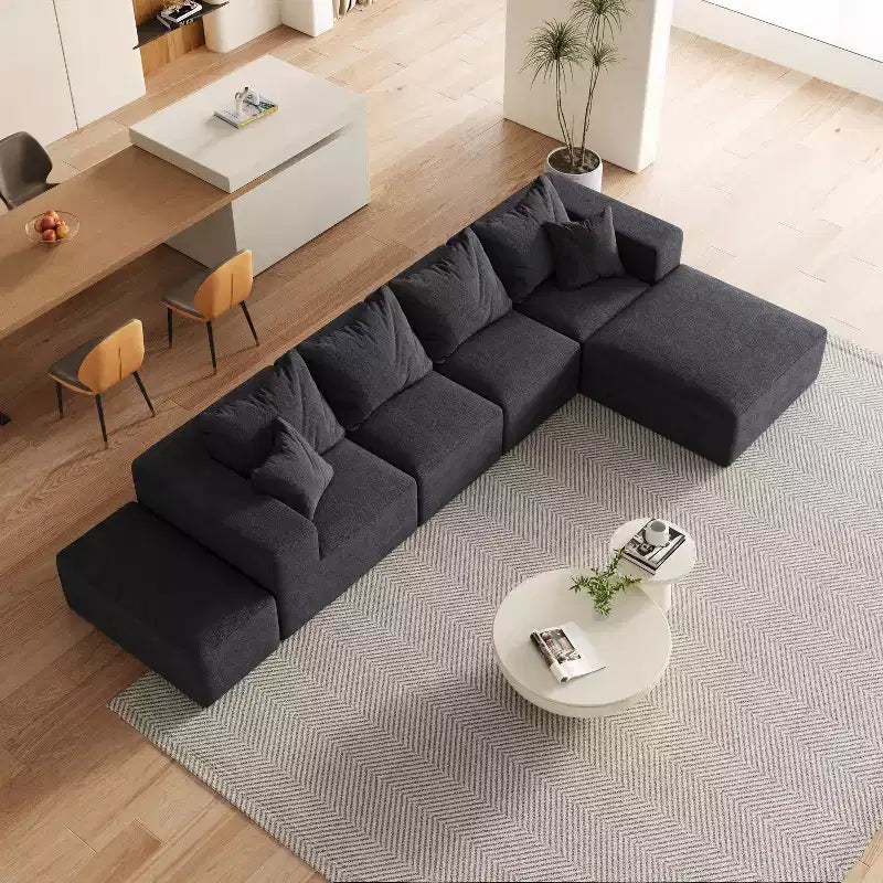 Divano sezionale modulare a L da 335 cm con rivestimento in ciniglia, set da 6 pezzi con cuscini profondi e cuscini decorativi per soggiorno e camera da letto