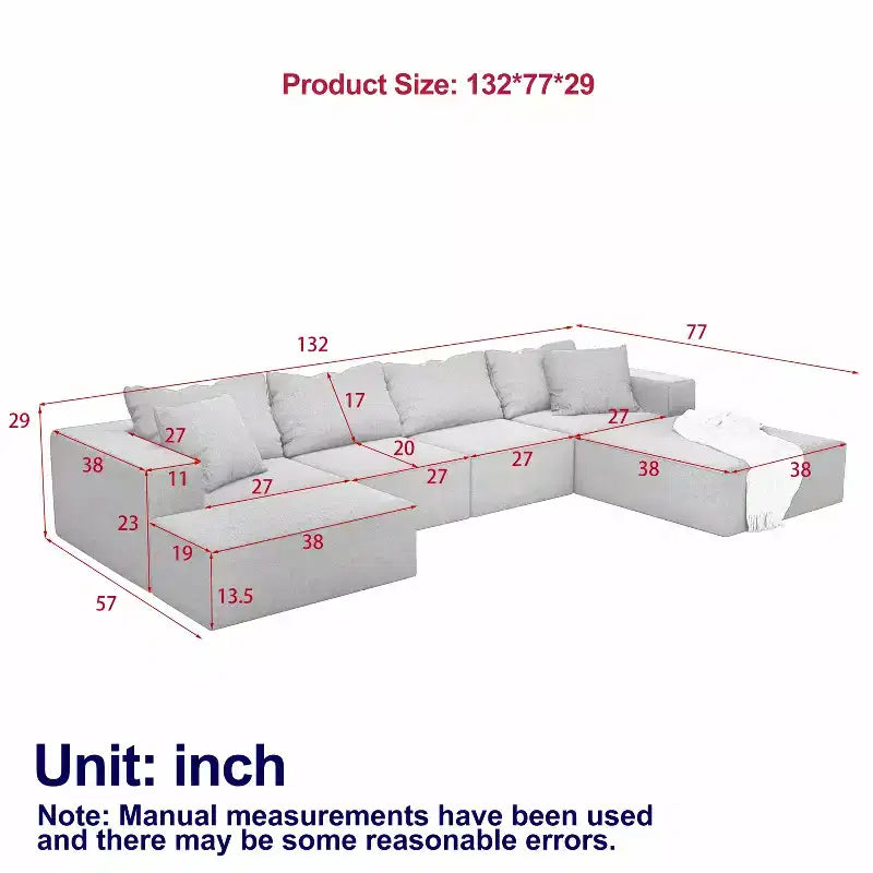 Divano sezionale modulare a L da 335 cm con rivestimento in ciniglia, set da 6 pezzi con cuscini profondi e cuscini decorativi per soggiorno e camera da letto