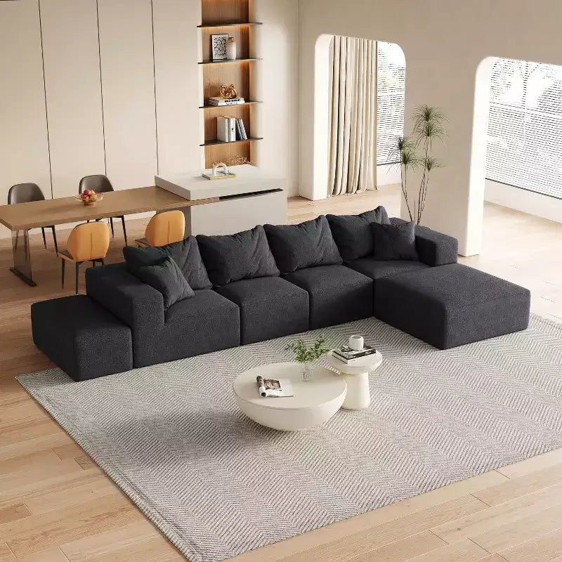 Divano sezionale modulare a L da 335 cm con rivestimento in ciniglia, set da 6 pezzi con cuscini profondi e cuscini decorativi per soggiorno e camera da letto