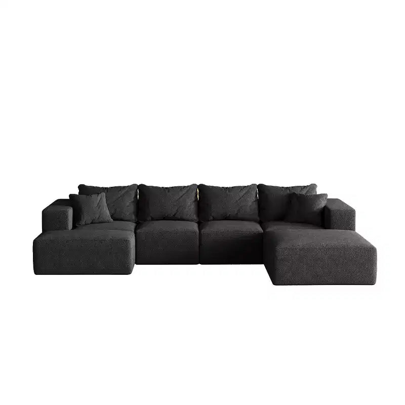 Divano sezionale modulare a L da 335 cm con rivestimento in ciniglia, set da 6 pezzi con cuscini profondi e cuscini decorativi per soggiorno e camera da letto