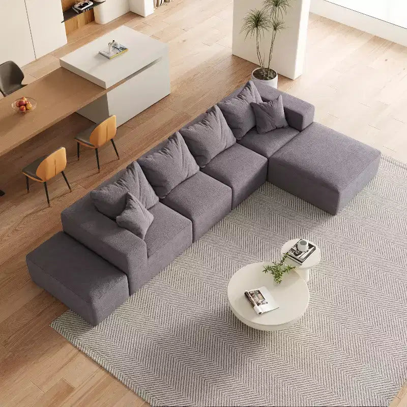 Divano sezionale modulare a L da 335 cm con rivestimento in ciniglia, set da 6 pezzi con cuscini profondi e cuscini decorativi per soggiorno e camera da letto