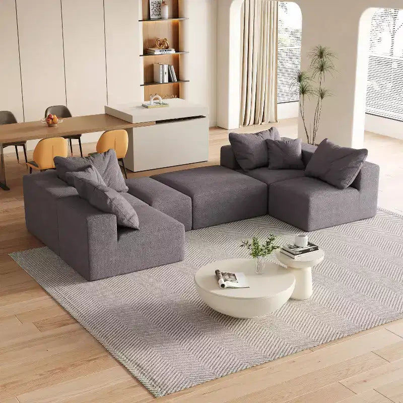 Divano sezionale modulare a L da 335 cm con rivestimento in ciniglia, set da 6 pezzi con cuscini profondi e cuscini decorativi per soggiorno e camera da letto